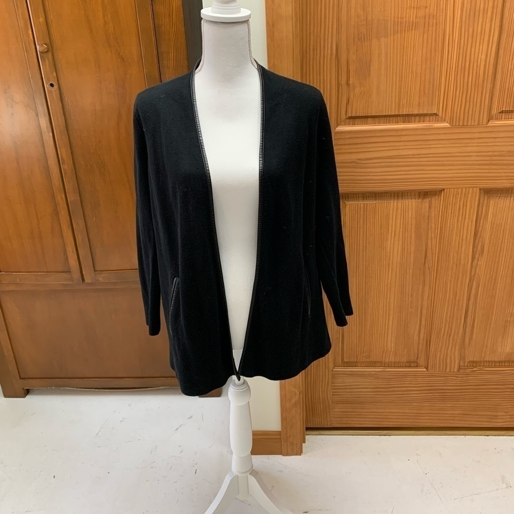 TALBOTS plus size Petites open cardigan jacket black w/faux leather trim size XP